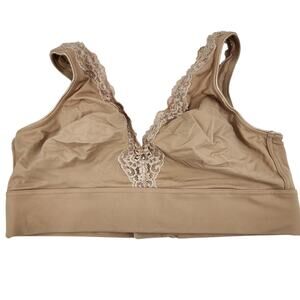 Soma Tan Nude Embraceable Wireless Unlined Lace Trim V-neck Bralette Bra Size XL